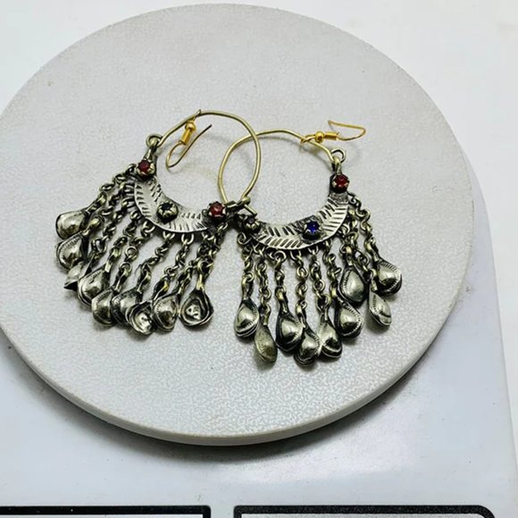 Vintage Silver Kuchi Earrings With Long Tassels, Tribal Earrings, Kuchi Boho - Picture 10 of 10
